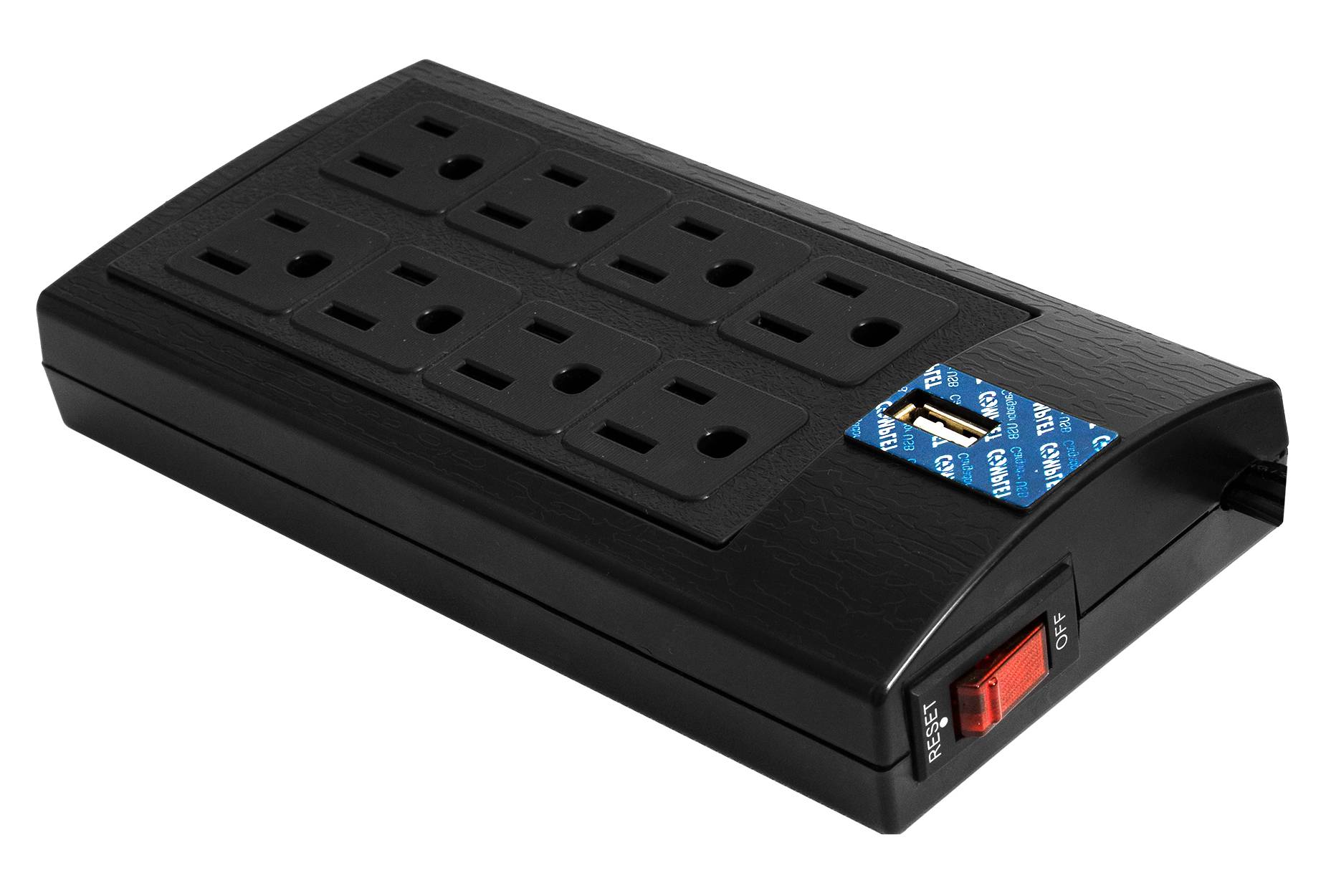 Supresor de Picos 504 Joule COMPLET BRC-1-005. 8 contactos Nema 5-15R y un Puerto USB. Garantía 60 meses - Supresor de Picos 504 Joule COMPLET BRC-1-005. 8 contactos Nema 5-15R y un Puerto USB. Garantía 60 meses -